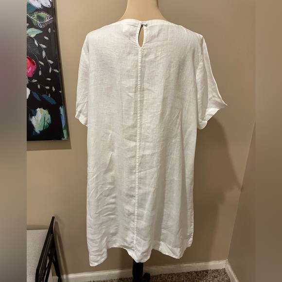 Eileen Fisher White Organic Linen Short Sleeve Scoop Neck Sheath Dress, size XL - Picture 2 of 7
